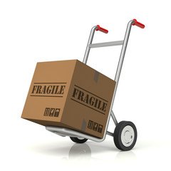 Hand Truck and Fragile Cardboard Box