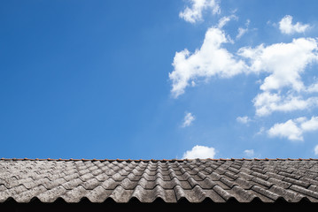 Roof with bright blue sky