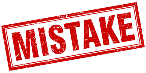 mistake red square grunge stamp on white