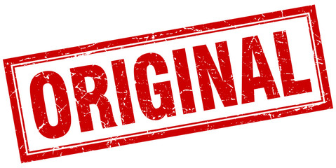 original red square grunge stamp on white