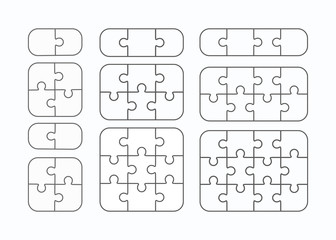 Jigsaw puzzle vector flat blank templates set