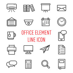 set of office element line icon isolated on white background