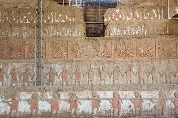 Temple of the Sun (Huaca del Sol). Large historic adobe temple from the Moche culture located close to Trujillo in Peru.