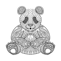 Naklejka premium Hand drawn tribal Panda, animal totem for adult Coloring Page in