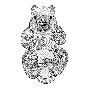 Hand drawn tribal Wombat, animal totem for adult Coloring Page i