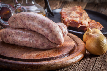 Raw white sausage.