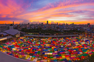 Bird eyes view of Multi-colored tents /Sales of second-hand mark