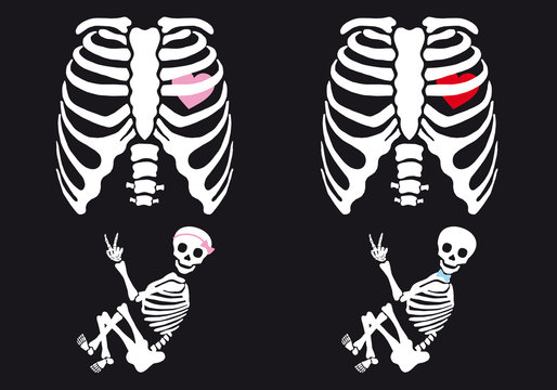 Skeleton baby boy and girl, vector set