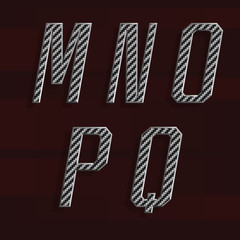 Carbon fiber Alphabet Vector Font. Part 3 of 6. Letters M - Q.
Carbon fiber effect letters with metal bevel. Vector typeset for headlines, posters etc.