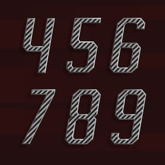 Carbon fiber Alphabet Vector Font. Part 6 of 6. Numbers 4-9.
Carbon fiber effect numbers with metal bevel. Vector typeset for headlines, posters etc.