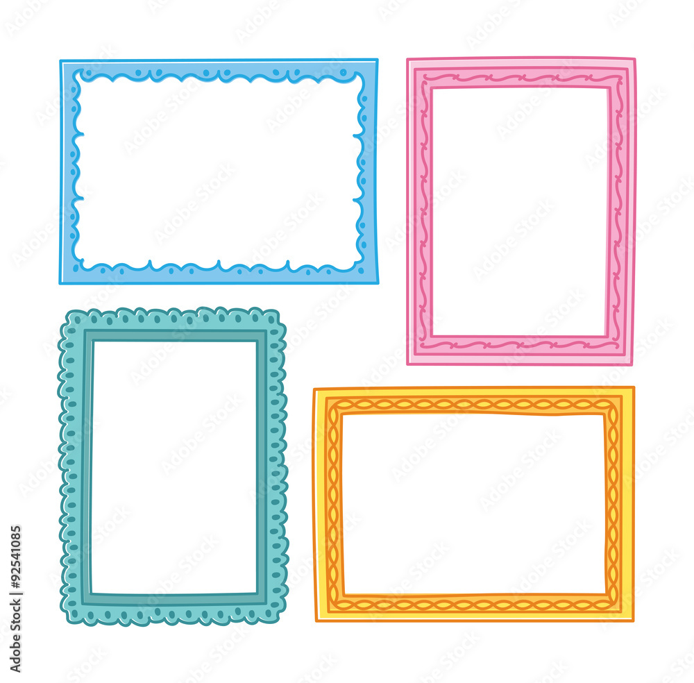 Poster colorful vintage photo frame in doodle style