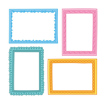 colorful vintage photo frame in doodle style