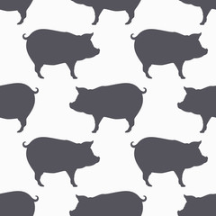 Pig silhouette seamless pattern. Pork meat background