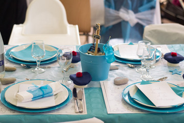 Déco de table mariage, bleu, turquoise