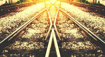 train rail way with sunlight background process on vintage