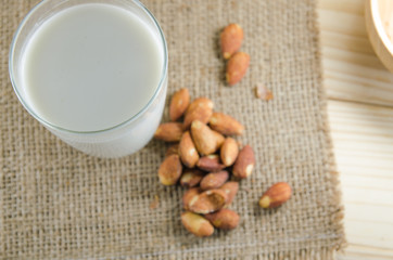 almond milk on wooden table