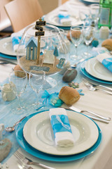 Déco de table mariage, bleu, turquoise