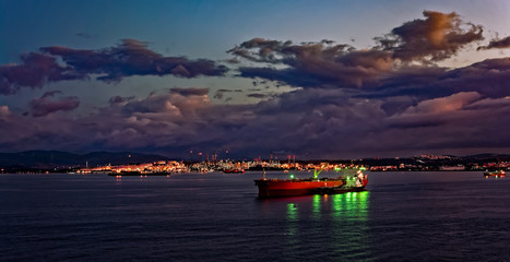 Oil refinery plant at night