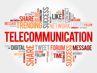 Telecommunication word cloud, business concept