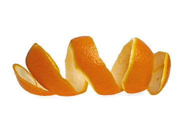 Orange peel against white background