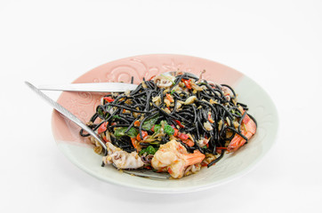 Black spaghetti with seafood