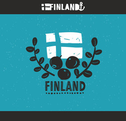 Cool emblem of Finland with hand drawn image in vintage style.