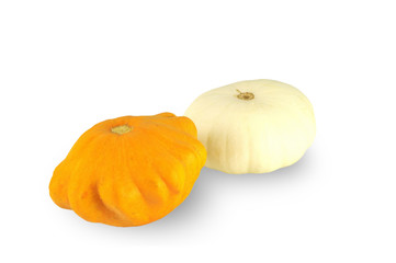 Yellow and white Pattypan squash isolated on white