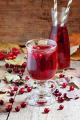 Hot mulled wine with cranberries on the background of autumn, se