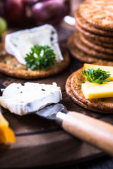 Oat crackers with cheese selection