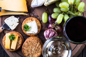 Cheese board selection with wine