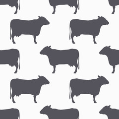 Cow silhouette seamless pattern. Beef meat background