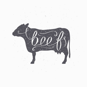 recommend clip art: Hipster style cow silhouette. Beef meat hand lettering