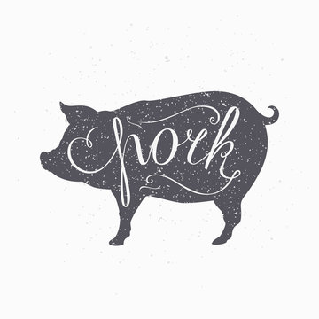 recommend clip art: Hipster style pig silhouette. Pork meat hand lettering