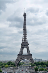 Fototapeta na wymiar Panorama Eiffel Tower in Paris. The Eiffel tower is the most visited monument of France with about 6 million visitors every year.
