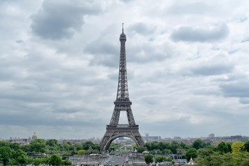 Fototapeta premium Panorama Eiffel Tower in Paris. The Eiffel tower is the most visited monument of France with about 6 million visitors every year.