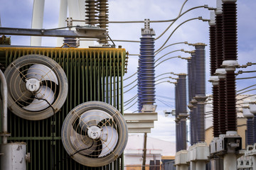 The equipment of a high voltage electric networks against the evening sky