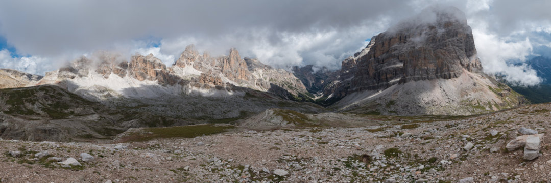 Panorama of the italian dolomites during a cloudy day