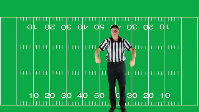 Man dressed as a football official signaling Holding.