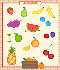Fruits - Cartoon set of sixteen colorful fruits icons. Eps10