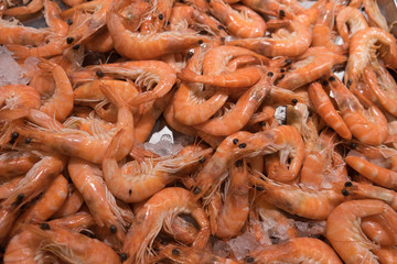 Prawns displayed in the market place. Denia, Costa Blanca, Spain