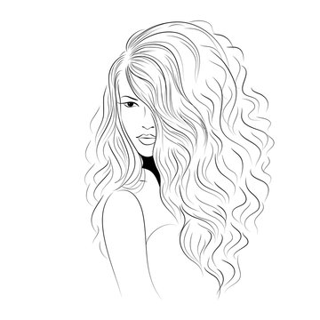 woman with long wavy hair outline clip art preview