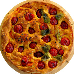 Delicious typical focaccia with tomato bread from south of italy