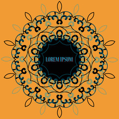 Outlined ornate mandala and round frame for text.