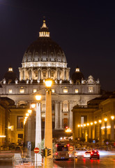 St Peter's basilica in Vatican at night