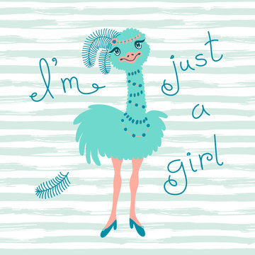 Fashionable ostrich chick. T-shirt design vector illustration