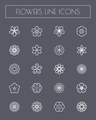 Thin line flower icons set.
