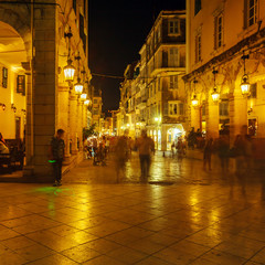 Fototapeta na wymiar Liston, main promenade, at night, Corfu city, Greece