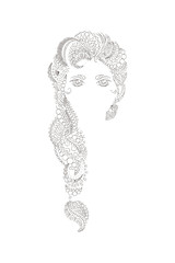 Beautiful girl with intricately patterned, zentangle braid and