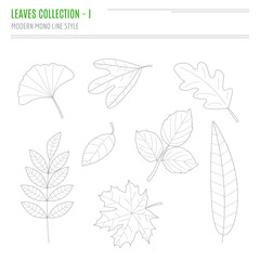 Set of leaves in modern, line style
