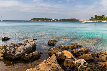 Fototapeta na wymiar Beautiful coast and Adriatic Sea with Transparent Blue Water near Senj, Croatia